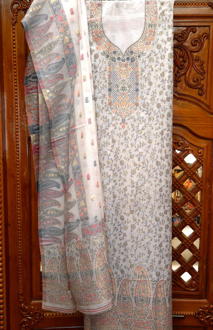 Cream Gold Embroidered Cotton Suit