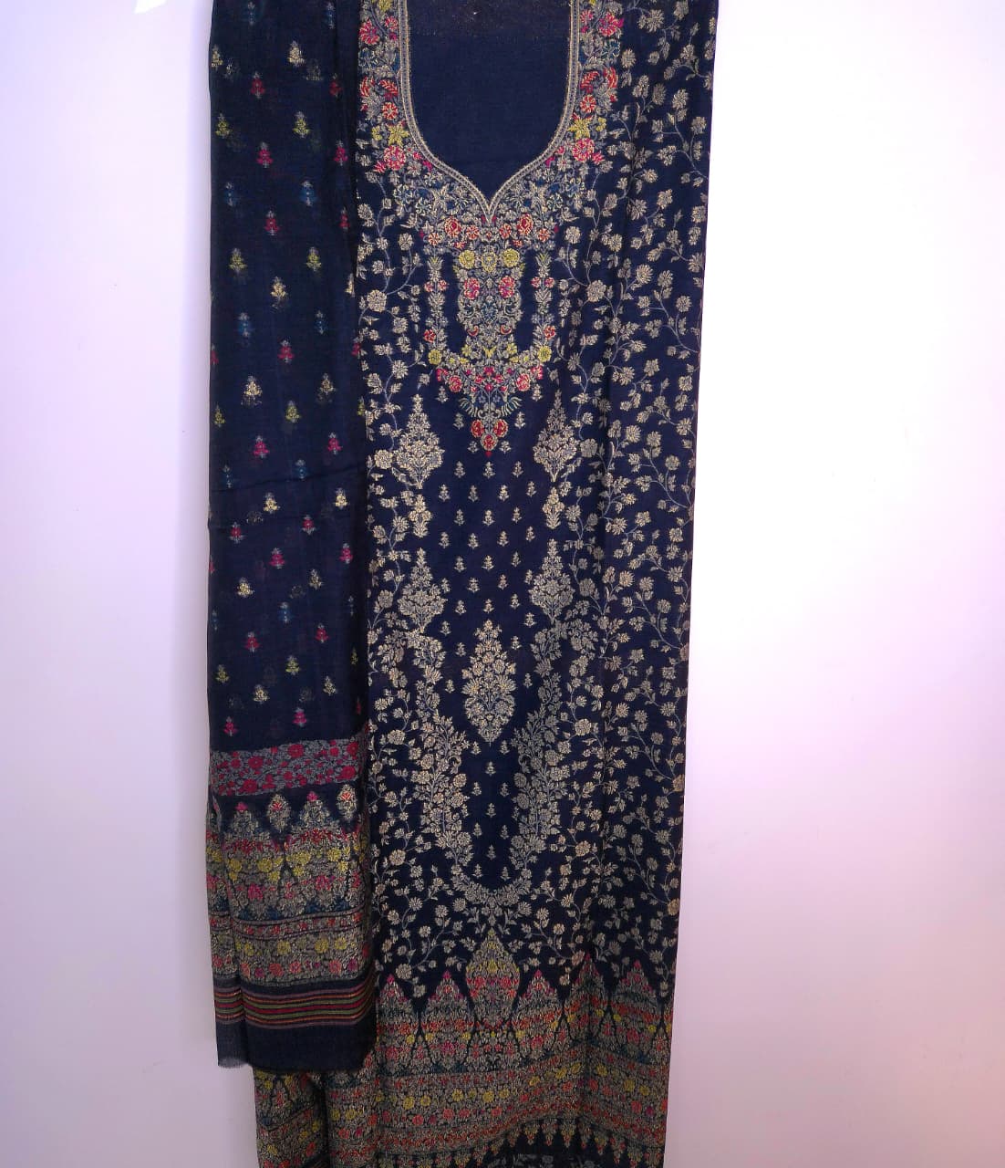 Navy Blue  Cotton Salwar Suit with gold zari weaves