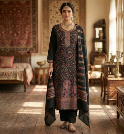 Black & Gold Embroidered Cotton Suit