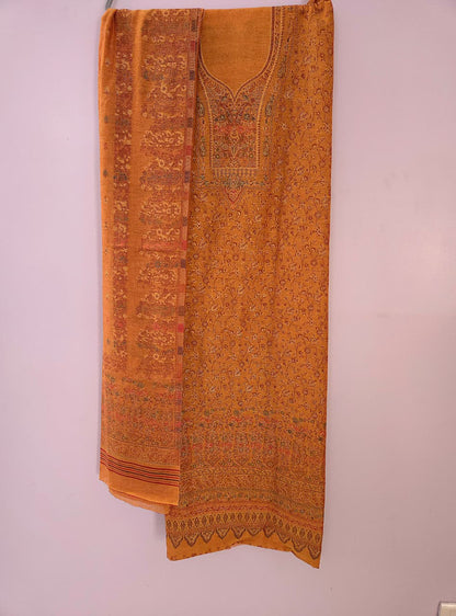 Light Mustard with Gold and Green Thread Weaves in Cotton