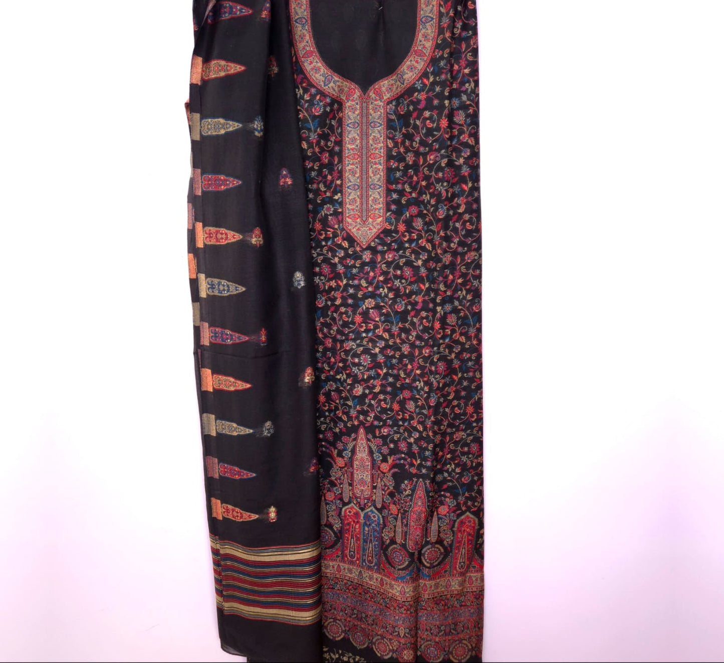 Black & Gold Embroidered Cotton Suit